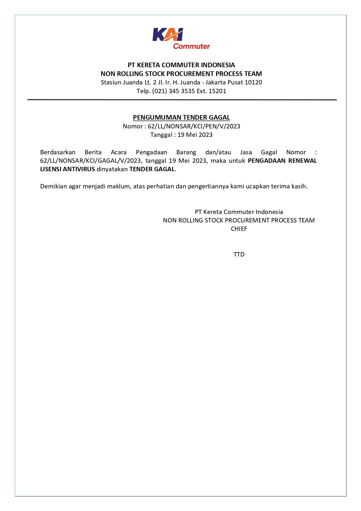 7 pengumuman tender gagal 62 renewal lisensi antivirus page 0001